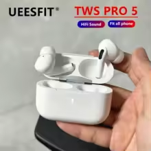 سماعات أذن لاسلكية UEESFIT TWS Pro 5 بتقنية البلوتوث مع خاصية إلغاء الضوضاء النشط وصوت عالي الجودة وزمن استجابة منخفض لهواتف آيفون وأندرويد